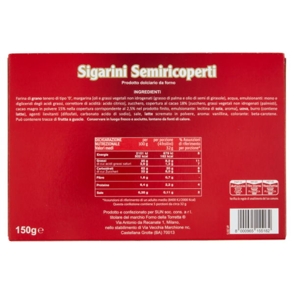 forno della Torretta La Pasticceria Sigarini Semiricoperti 150 g