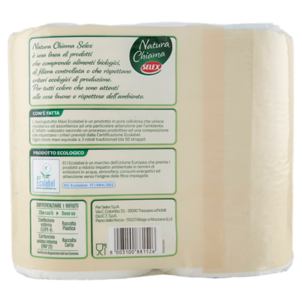 Selex Natura Chiama Asciugatutto maxi Ecolabel 2 Veli 150 Strappi 2 Rotoli