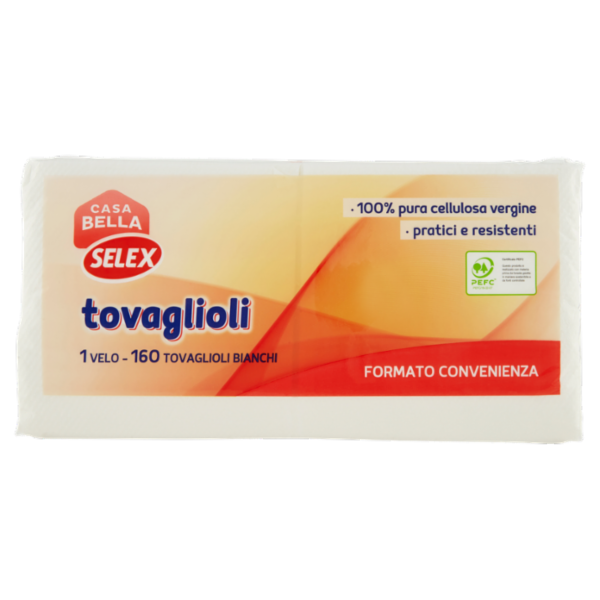 Selex Casa Bella Tovaglioli 1 Velo 33x33 cm Bianchi 160 pezzi