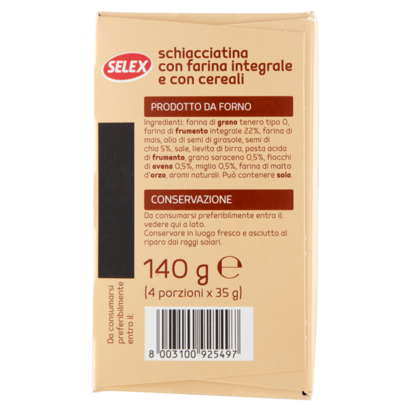 Selex Schiacciatina Integrale ai Cereali 4 Porzioni da 36 g 140g