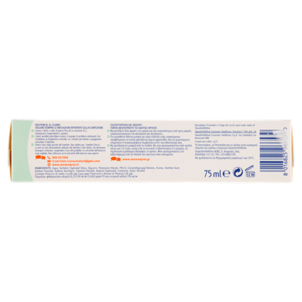 Sensodyne dentifricio prosmalto formula specifica per rinforzare smalto nelle zone indebolite 75 ml