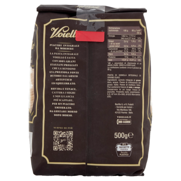 Voiello Pasta Il Fusillo Integrale N°141 grano Aureo 100% italiano Trafilata bronzo 500g