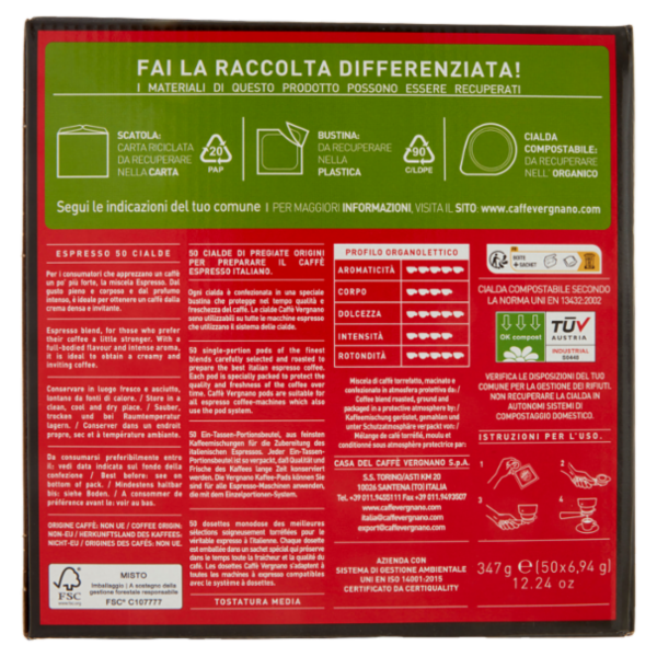 Caffè Vergnano 1882 Espresso Cialda Compostabile 50 x 6,94 g