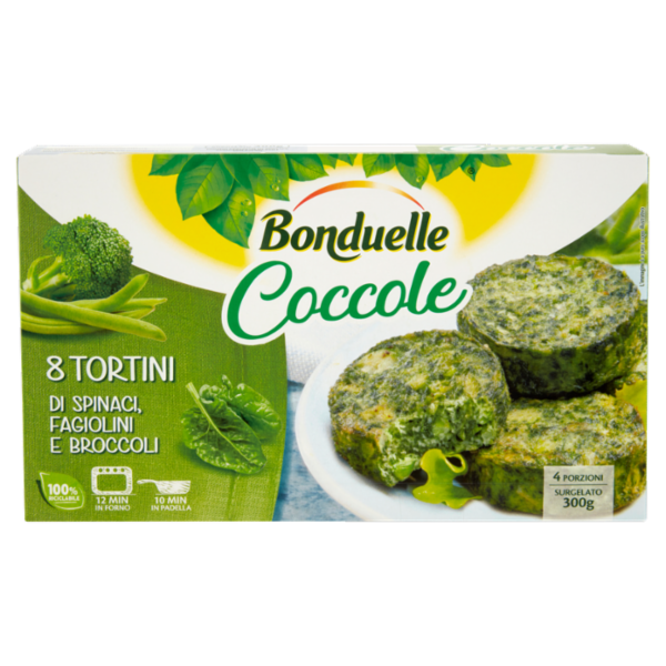 Bonduelle Coccole 8 Tortini di Spinaci, Fagiolini e Broccoli Surgelato 300 g