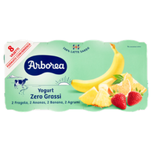 Arborea Yogurt Zero Grassi 2 Fragola, 2 Ananas, 2 Banana, 2 Agrumi 8 x 125 g