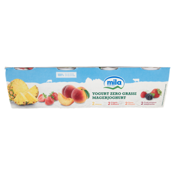 mila Yogurt Zero Grassi 2 Ananas - 2 Fragola - 2 Pesca - 2 Frutti di Bosco 8 x 125 g