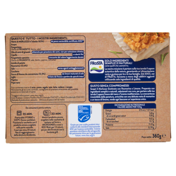 Frosta Merluzzo Gratinato con Rosmarino e Limone 360 g
