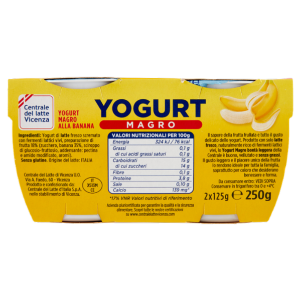 Centrale del latte Vicenza Yogurt Magro Frutta Frullata Banana 2 x 125 g