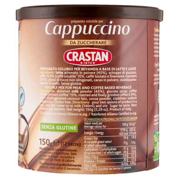 Crastan preparato solubile per Cappuccino da Zuccherare 150 g