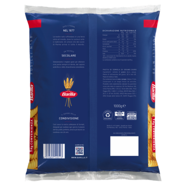 Barilla Pasta Fusilli n.98 100% Grano Italiano 1Kg