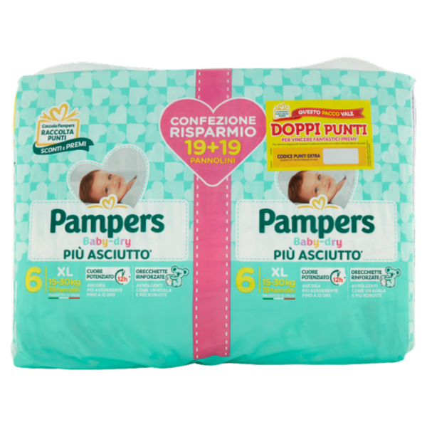 Pampers Baby-dry 6 XL 19+19 pz