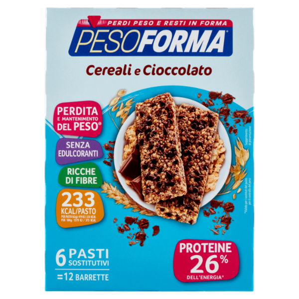 Pesoforma Cereali e Cioccolato, sostitutivo del pasto ricco di fibre, 233 kcal per pasto, 12 x 31 g