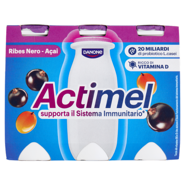 Actimel yogurt da bere arricchito con calcio, vitamina B6 e D, gusto ribes nero e acai 6 x 100 g