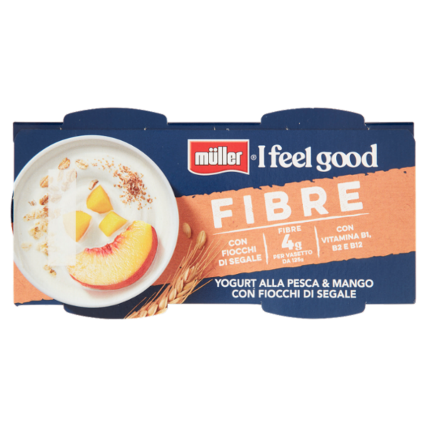müller I feel good Fibre Yogurt alla Pesca & Mango con Fiocchi di Segale 2 x 125 g