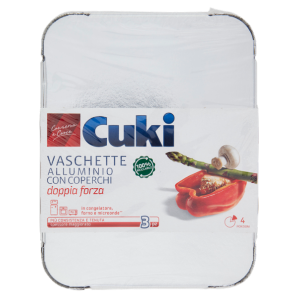 Cuki Conserva e Cuoce Vaschette Alluminio con Coperchi doppia forza 4 Porzioni 3 pz