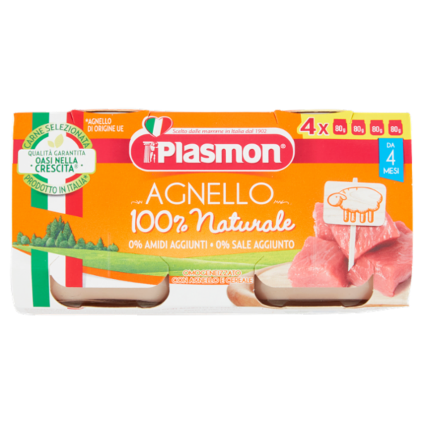 Plasmon Agnello Omogeneizzato con Agnello e Cereale 4 x 80 g