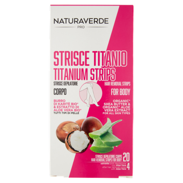 Naturaverde Pro Strisce Titano Strisce Depilatore Corpo 20 pz + salviette post depilazione 4 pz