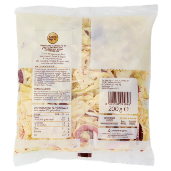 Selex Saper di Sapori Radicchio Variegato IGP e Rosso IGP Lavato e Pronto per il Consumo 200 g