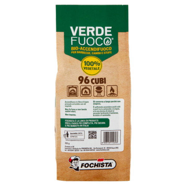 Fochista Verdefuoco Bio-Accendifuoco per Barbecue, Camini e Stufe 96 Cubi 550 g