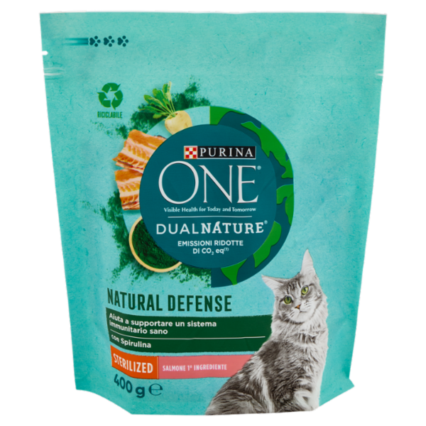 PURINA ONE DUAL NATURE Crocchette Gatto Sterilizzato ricco in Salmone e con Spirulina naturale 400 g