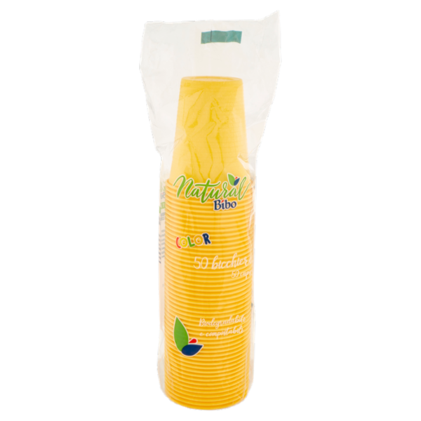 Natural Bibo Color bicchieri Gialli Biodegradabili e compostabili 200 cc 50 pz