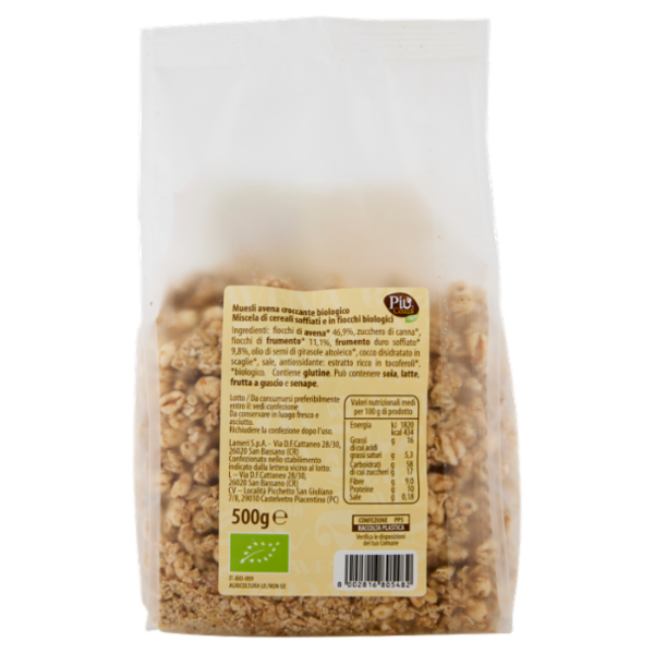 Più Cereali Bio Muesli Croccante Bio Avena Bio 500 g