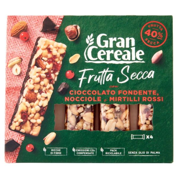 Gran Cereale Barrette di Cereali Frutta Secca Cioccolato Fondente e Mirtilli Rossi 120 g