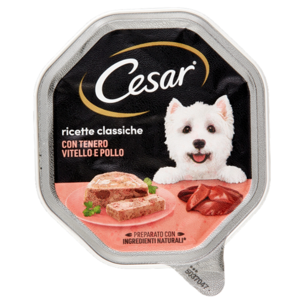 Cesar Ricette Classiche Cibo Umido Cane in Vaschetta con Tenero Vitello e Pollo 150 g