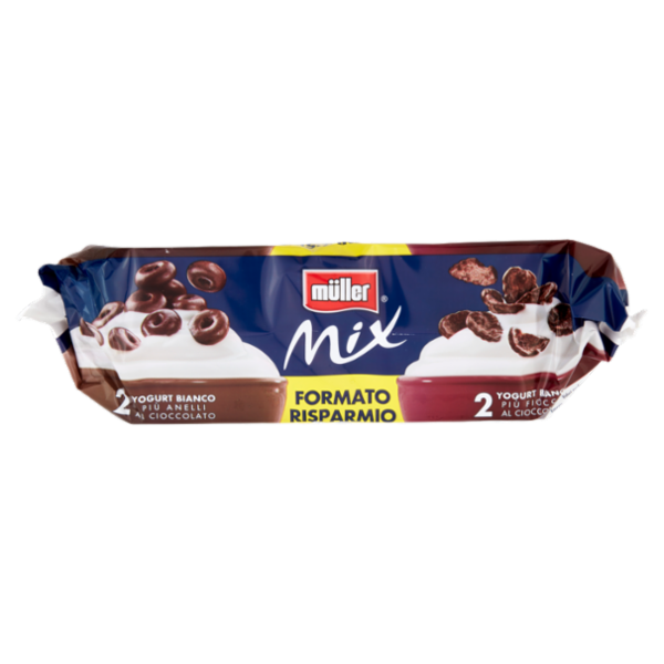 müller Mix 2 Yogurt Bianco Più Wafer al Cioccolato+2 Yogurt Bianco Più Stelle al Cioccolato 4x150g