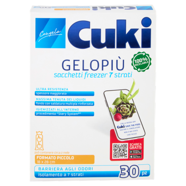 Cuki Congela Gelopiù sacchetti freezer 7 strati Formato Piccolo 18 x 28 cm 30 pz