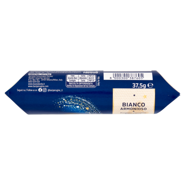 BACI PERUGINA Bianco Cioccolatini ripieni al gianduia e nocciola intera tubo 37,5g