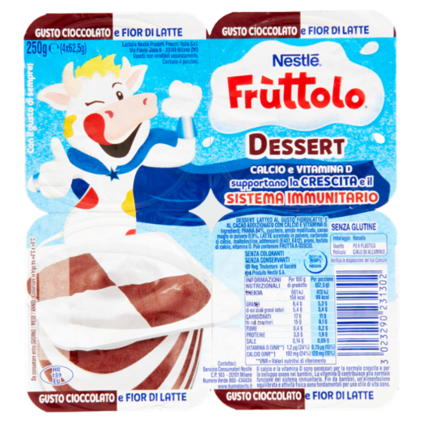 NESTLÉ FRUTTOLO Dessert Gusto Cioccolato e Fior di Latte 4 x 62,5 g