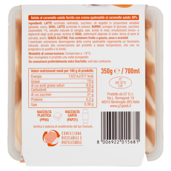 G7 il Gelato con crema Spalmabile Gelato al Caramello con Crema Spalmabile al Caramello salato 350 g