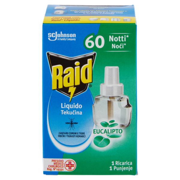 Raid Liquido Elettrico Antizanzare, Fragranza all'Eucalipto, 60 Notti, Ricarica 36 ml