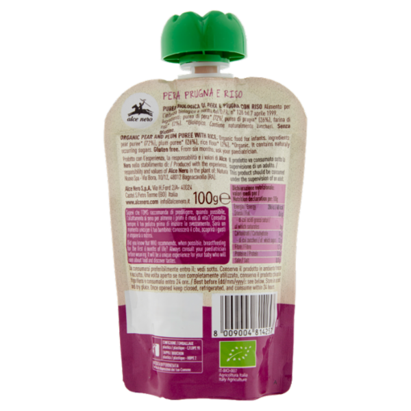 alce nero Pera Prugna e Riso 100 g