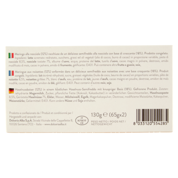 Dolcerialba Quadrotto Nocciola 2 x 65 g