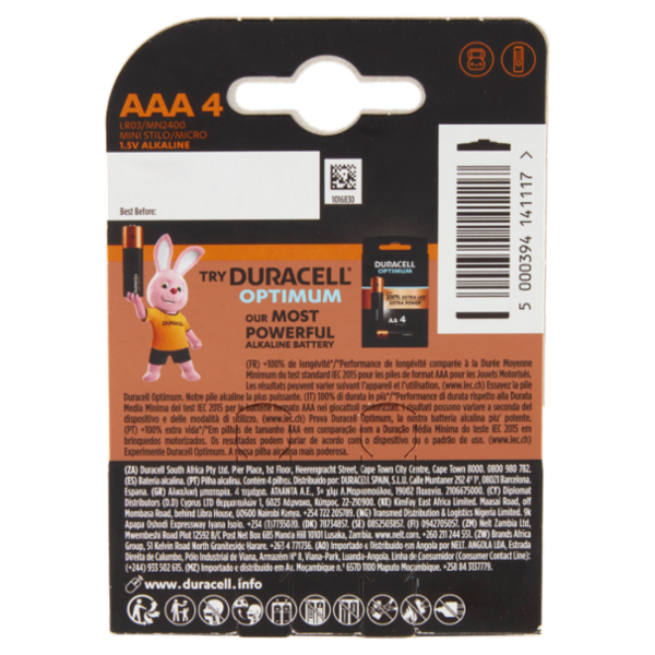 Duracell Plus AAA Batterie Ministilo Alcaline 1.5V LR03 MN2400 confezione da 4 Pile Duracell