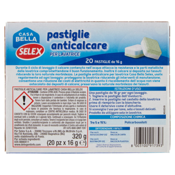 Selex Casa Bella Anticalcare per Lavatrice Pastiglie 20 x 16 g