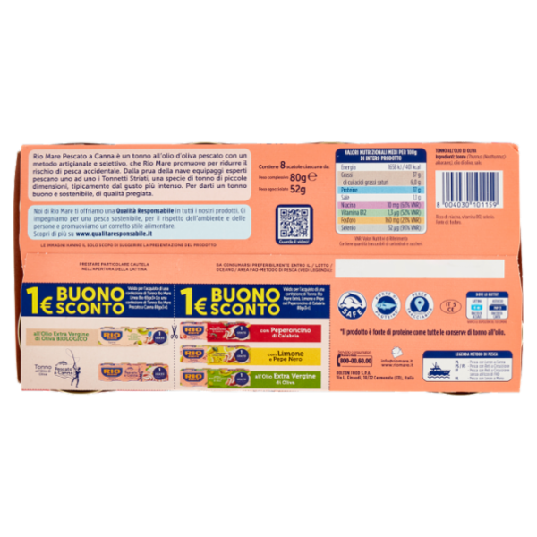 Rio mare Tonno all'Olio di Oliva Pescato a Canna 8 x 80 g