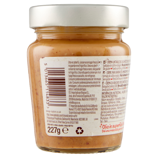 WHOLE EARTH Burro di Arachidi Croccante, Crema Spalmabile 100% Arachidi Biologiche, Vegan, 227g