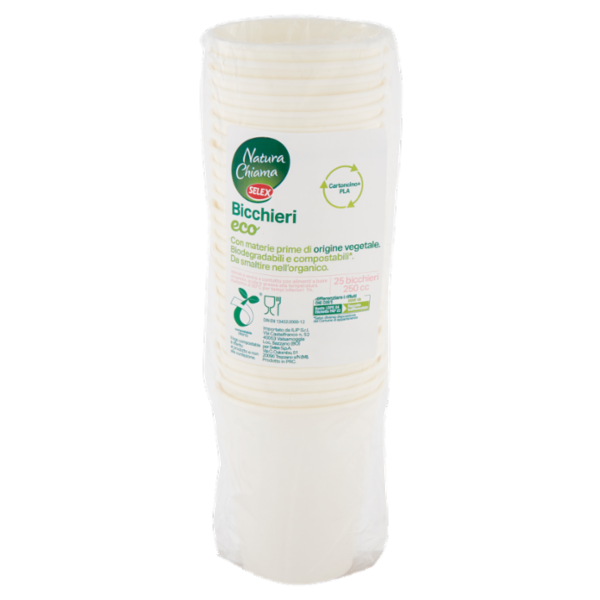 Selex Natura Chiama Bicchieri in Cartoncino Eco Biodegradabili e Compostabili 250 cc 25 pezzi