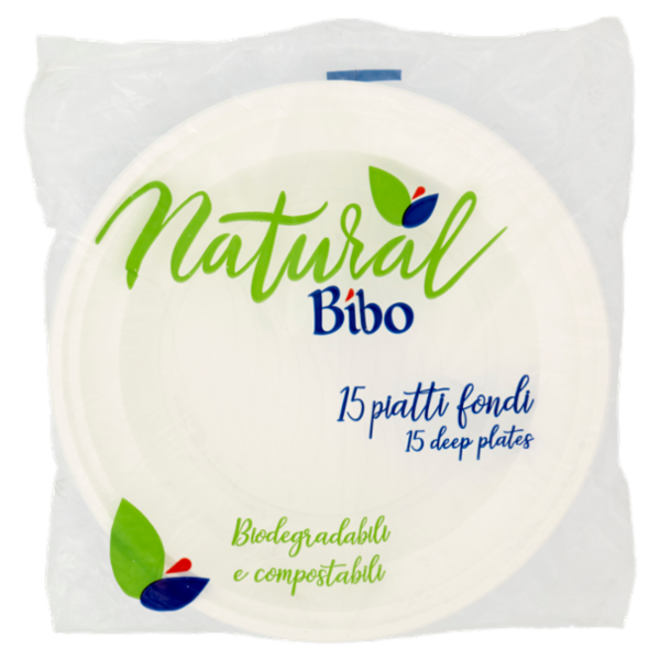 Natural Bibo piatti fondi Biodegradabili e compostabili 15 pz