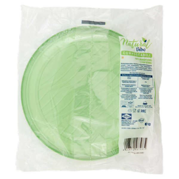 Natural Bibo Color piatti dessert Verdi Biodegradabili e compostabili 20 pz
