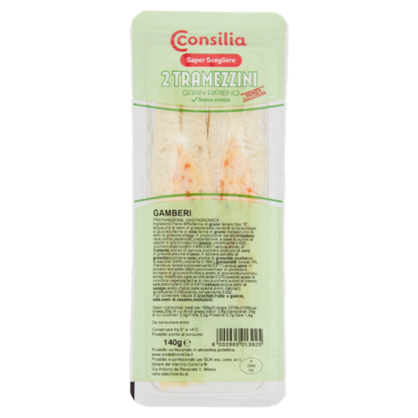 Consilia Saper Scegliere 2 Tramezzini Gran Ripieno Gamberi 140 g (senza olio di palma)