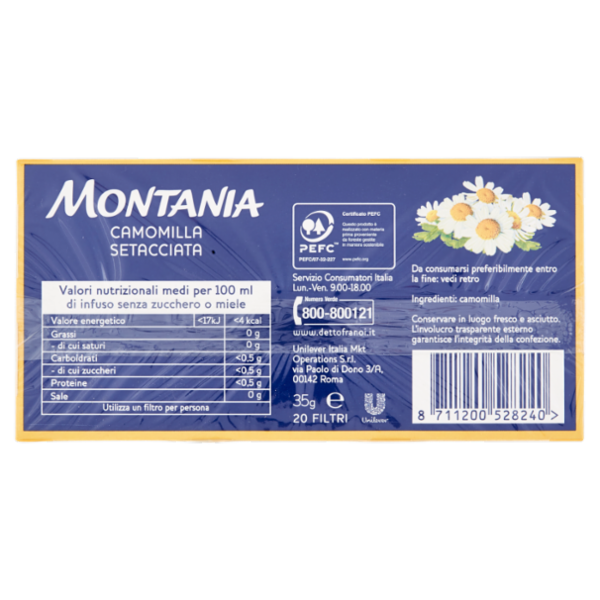 Montania Camomilla Setacciata 20 Filtri Infuso 35 g