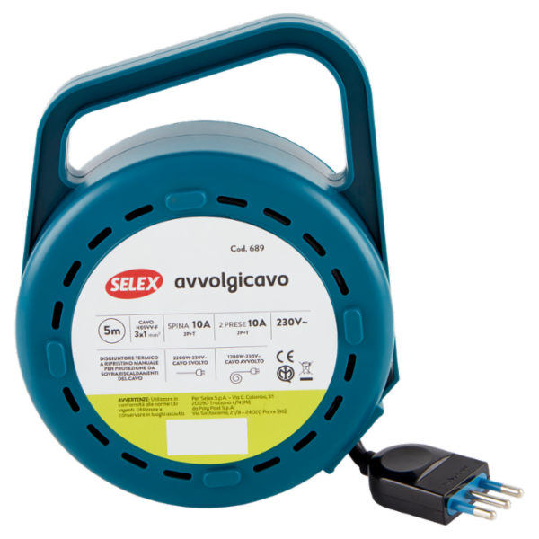 Selex Avvolgicavo Spina 10A +2 Prese 10A(Ita) 5 m