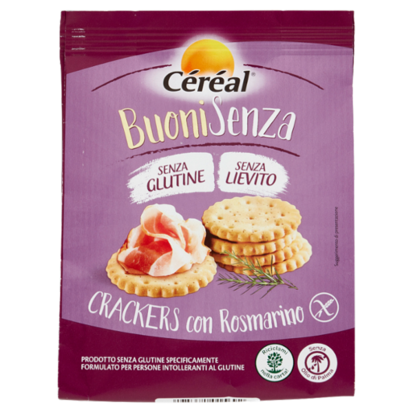Céréal BuoniSenza Crackers con Rosmarino, Senza Glutine e Senza Lievito - 150 g