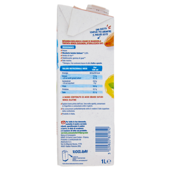 BJORG Mandorla Tostata 0% Zuccheri Bevanda Vegetale Bio, Senza Glutine, Prodotto in Italia, 1L