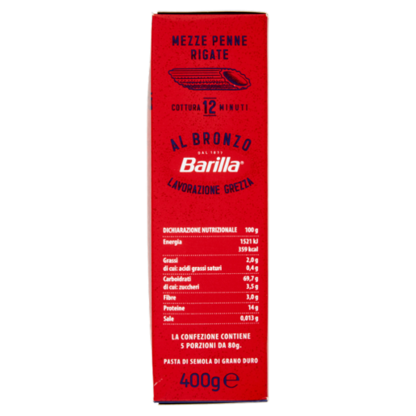 Barilla Pasta Al Bronzo Mezze Penne Rigate 100% grano italiano 400g