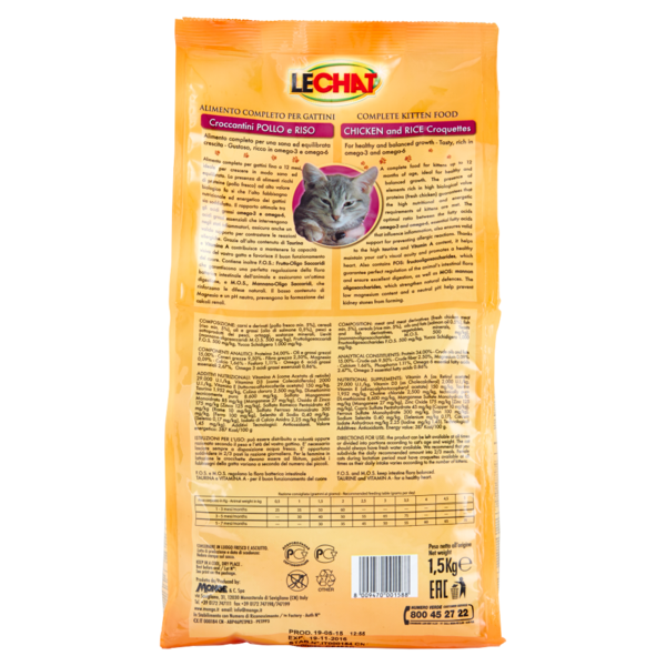 LeChat Croccantini Junior Pollo Fresco e Riso 1-12 mesi 1,5 kg